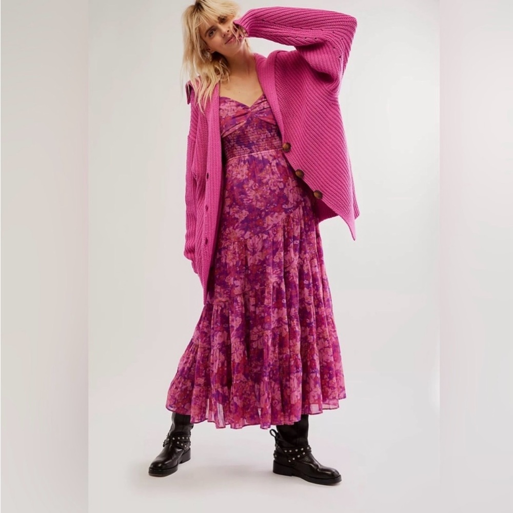 NWOT Free People Swim Too Deep Cardigan In Fuchsia Flame